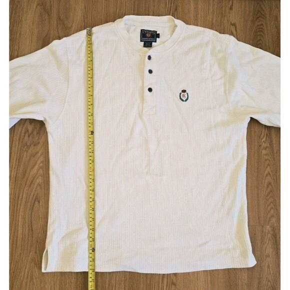 Vintage Chaps Ralph Lauren Cotton Sweatshirt Men Size L Ivory Ribbed Henley 90s - Picture 10 of 11
